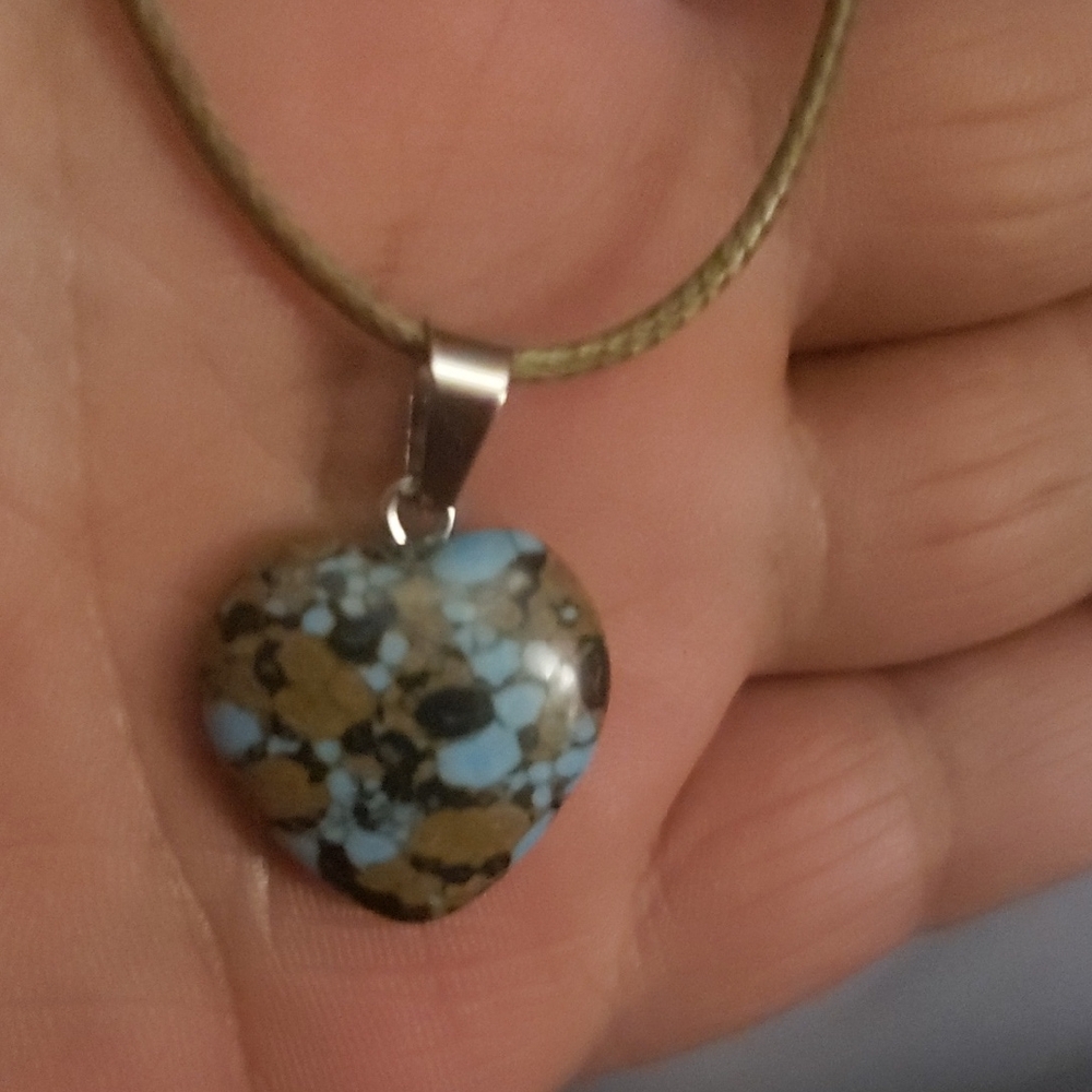 Heart-Shaped Blue and Brown Pendant Necklace